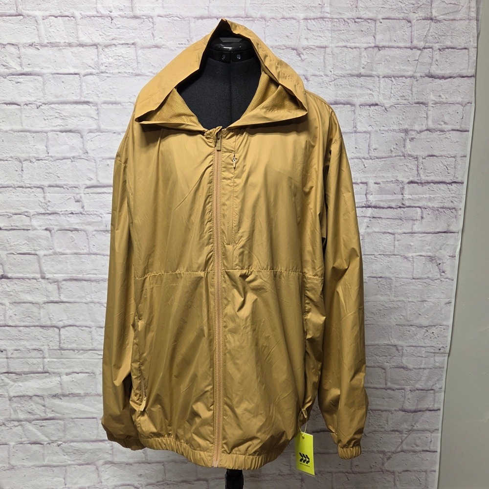 All in Motion Mens XXL Brown Packable Windbreaker Jacket Hooded Mesh Lined NWT